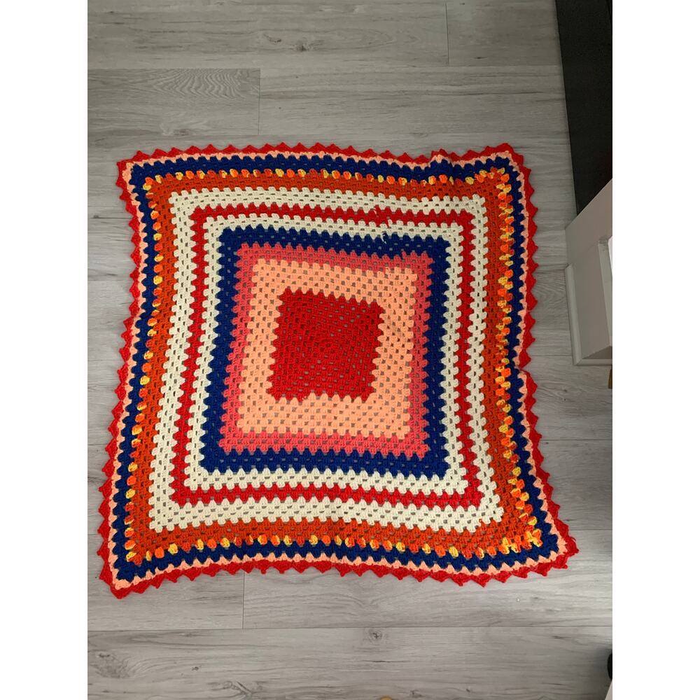 Vintage Hand Knit Afghan Crochet Throw